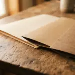 A close-up of three simple, unbranded file folders in warm, natural earth tones
